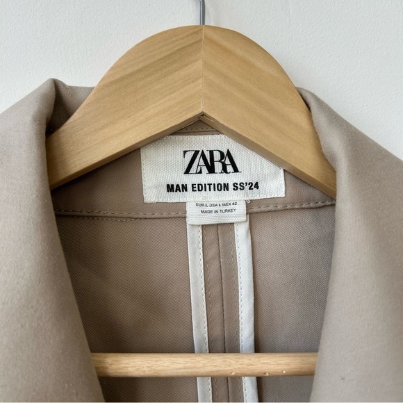 ZARA MAN EDITION SS'24 SHORT BEIGE COTTON TRENCH COAT SIZE L - Picture 3 of 9